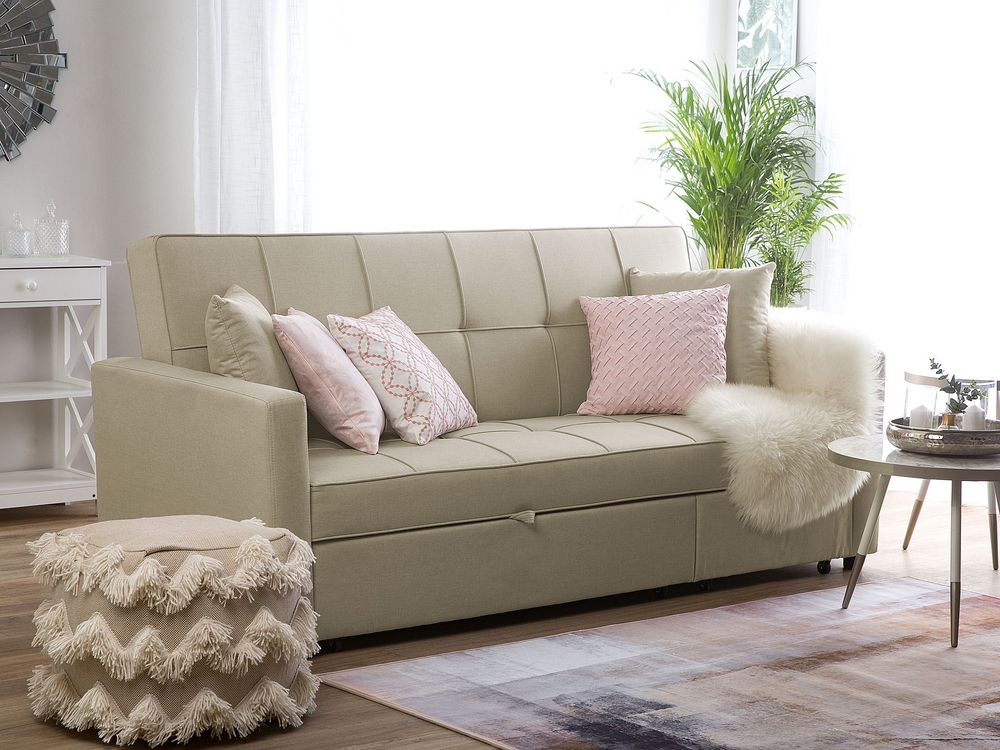 Divano letto 3 posti in tessuto beige GLOMMA Beliani