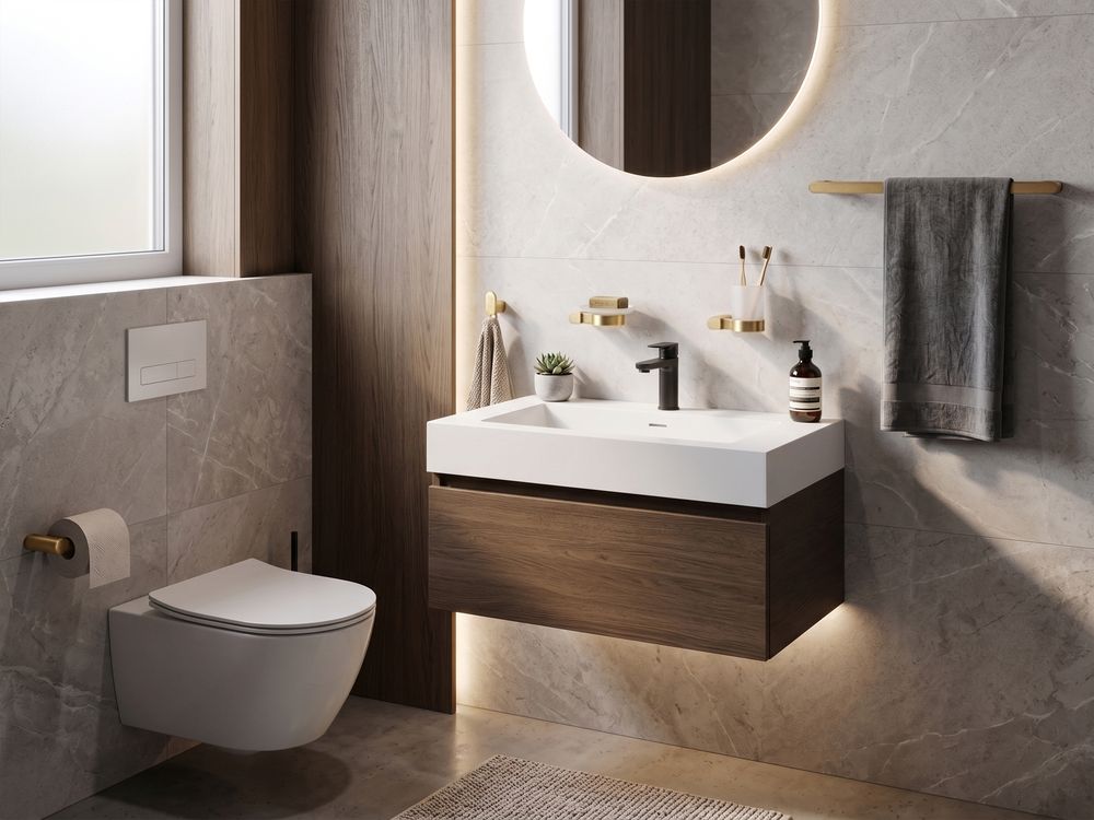Set di 6 accessori da bagno PARACAS con barre e ganci per asciugamani Oro