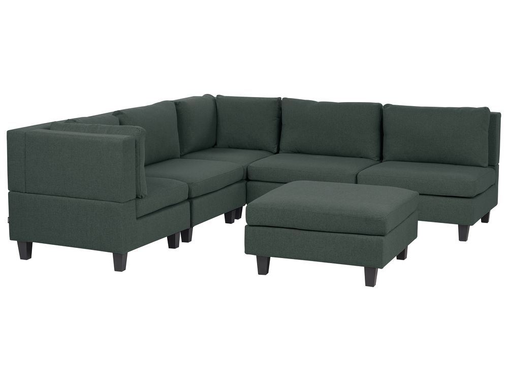 Modul Ecksofa 5-Sitzer UNSTAD mit Ottomane Stoff Dunkelgrün rechtsseitig