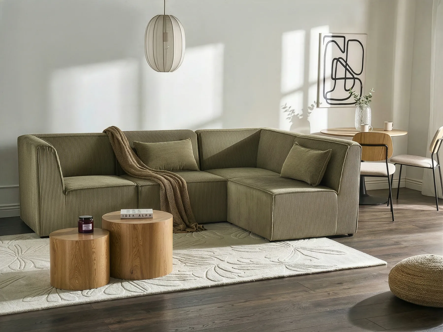 Modular Corner Sofa 4 Seater LEMVIG Corduroy Green Left Hand_1053530