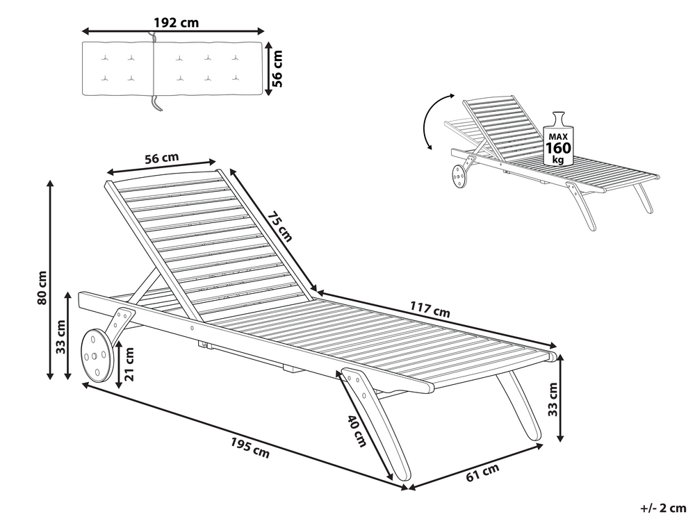 Wooden Reclining Sun Lounger with Cushion Blue CESANA Beliani.at