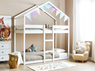 Wooden Kids House Bunk Bed EU Single Size White LABATUT