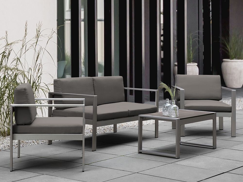 Gartenbank mit Auflage SALERNO 142 cm Metall Dunkelgrau