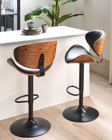 Faux Leather Swivel Bar Stool Black ROTTERDAM II