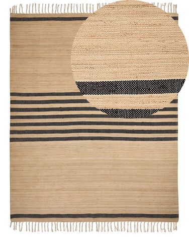 Teppich Jute beige / schwarz 300 x 400 cm Streifenmuster Kurzflor ERICEK