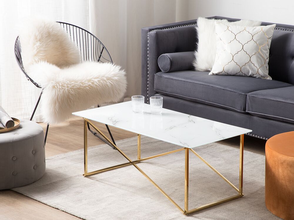Couchtisch EMPORIA Sicherheitsglas Marmor Optik / Gold
