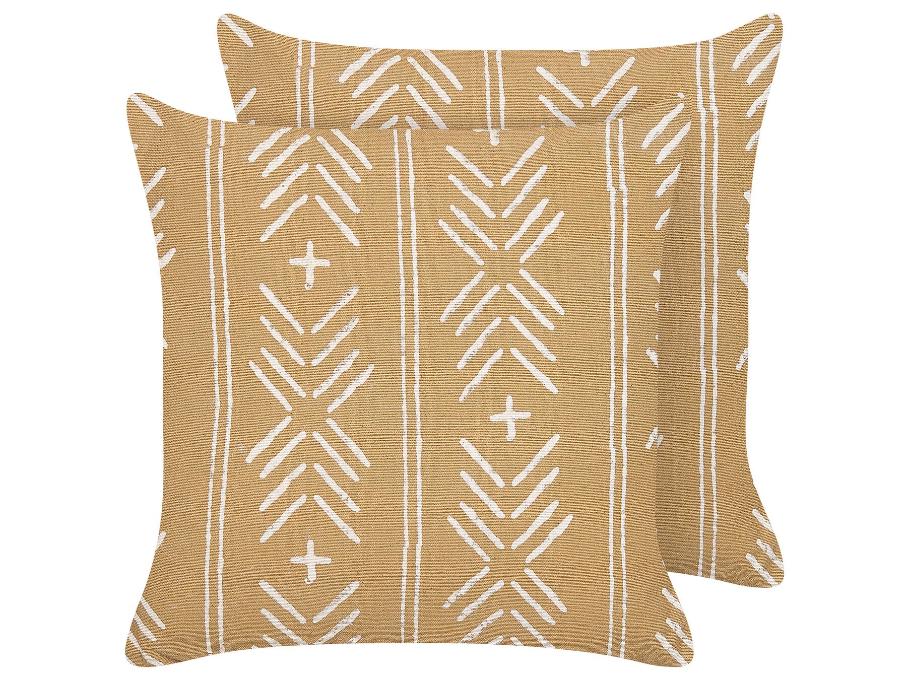 Set of 2 Cotton Cushions Geometric Pattern  45 x 45 cm Beige and White BANYAN_838769