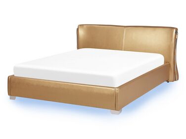 Leather EU Double Size Waterbed LED Gold PARIS