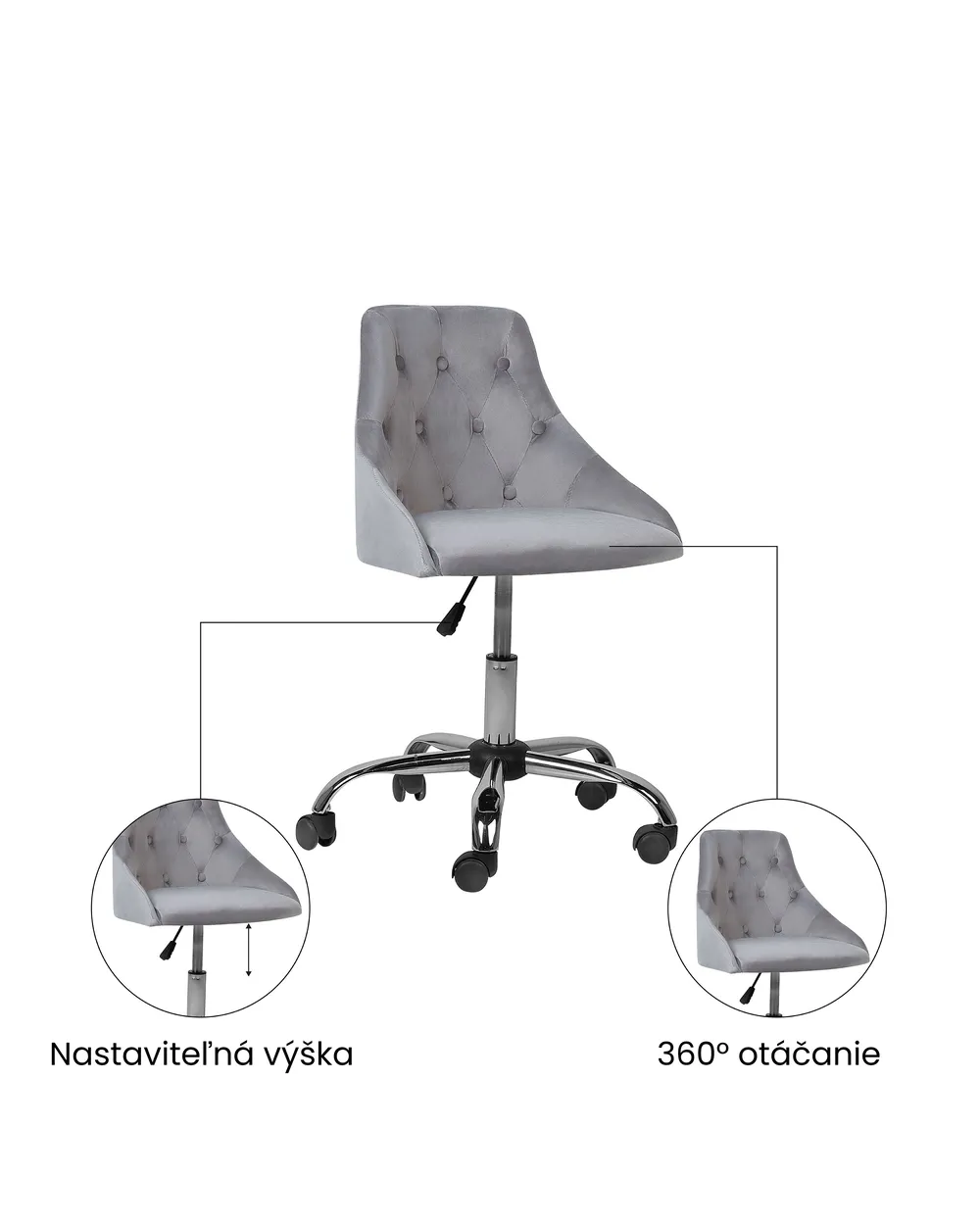 Stolička k písaciemu stolu PARRISH Zamat Sivá_1071627