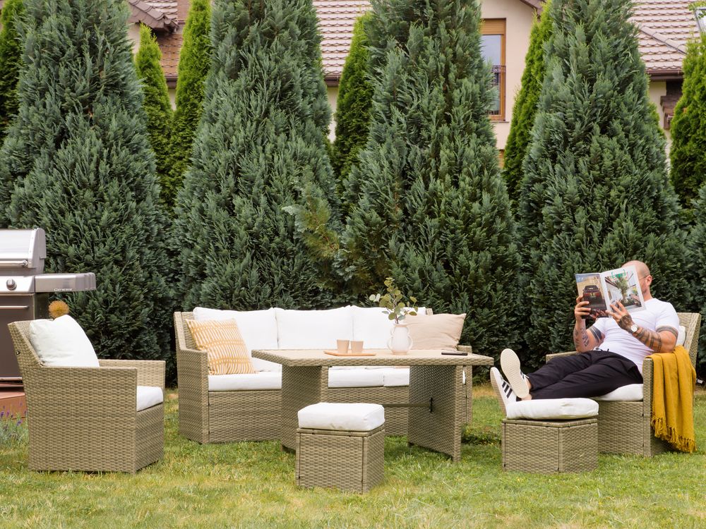 5 Seater PE Rattan Garden Sofa Set Brown and White FONTI Beliani