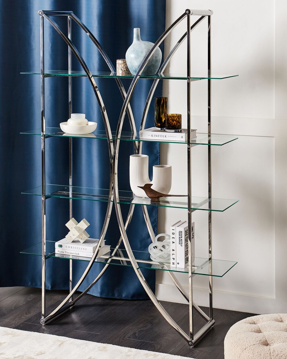 4 Tier Bookcase HOLLOW Metal Silver Beliani