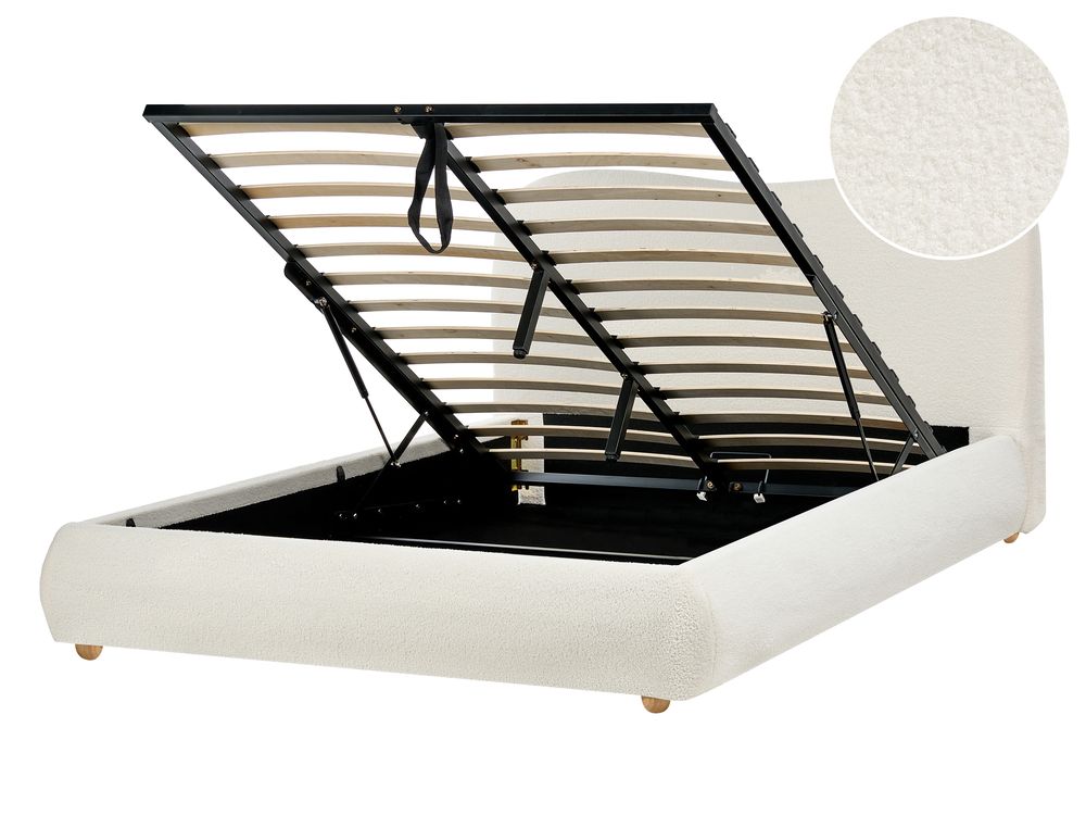 Bett mit Stauraum BLAGNAC Bouclé Cremeweiss 140 x 200 cm