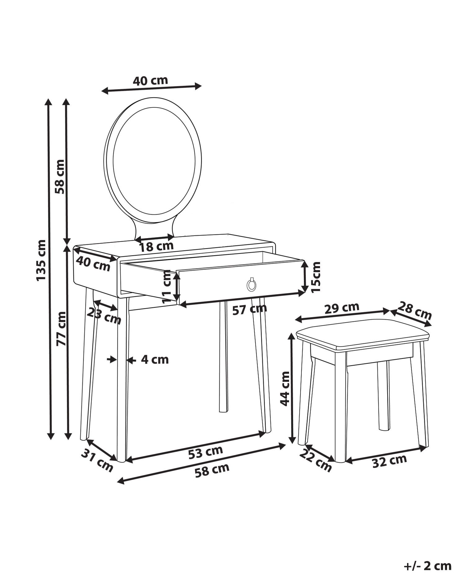 3 Drawers Dressing Table with LED Mirror and Stool White and Gold ROSEY_844808 3 Drawers Dressing Table with LED Mirror and Stool White and Gold ROSEY_844808