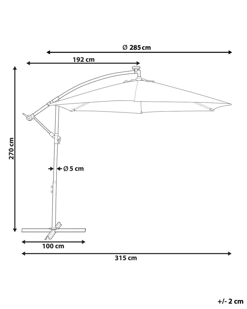 Parasol ogrodowy na wysięgniku LED 285 cm CORVAL Grafitowy_778667