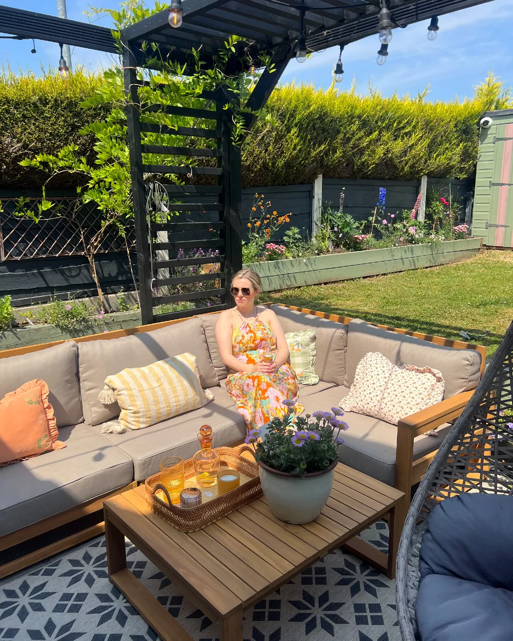 Garden Corner Sofa with Table 4 Seater TIMOR Modular Certified Acacia Wood Light Brown Left Hand_887326