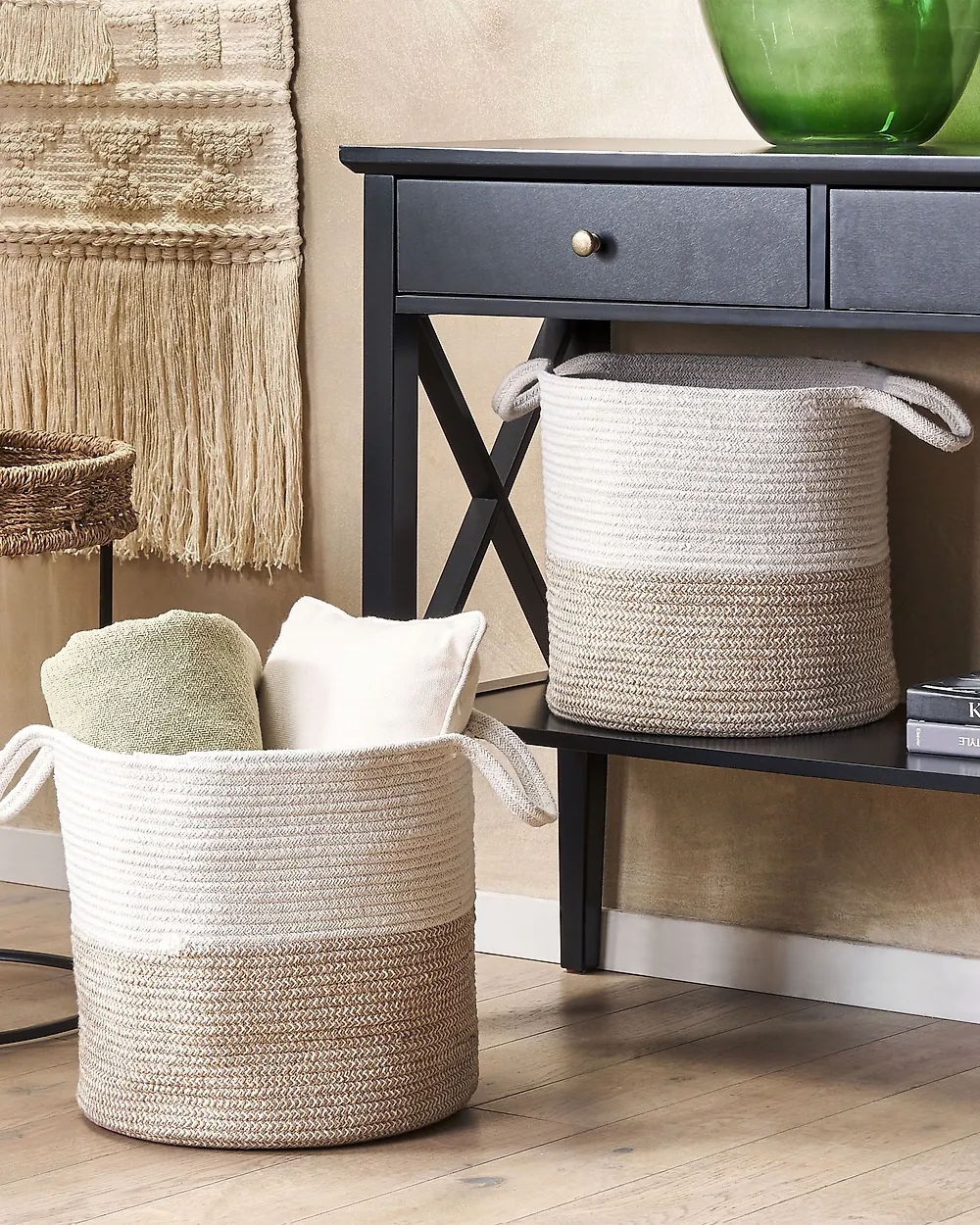 Set of 2 Baskets PAZHA Cotton Beige_1180200