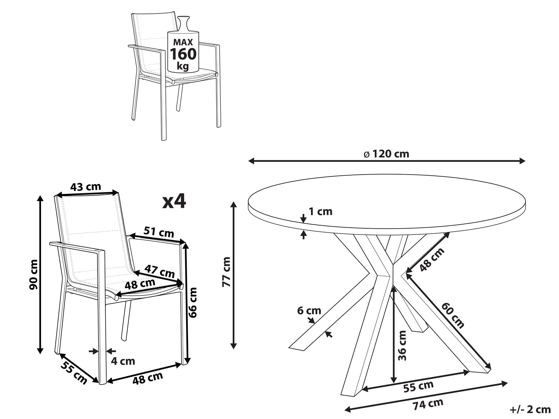 Set da pranzo da giardino 4 posti MALETTO/BUSSETO Metallo Bianco_956922