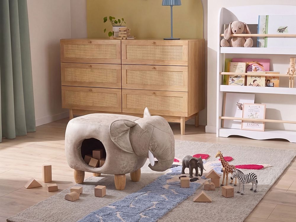 Taburet cu depozitare în formă de animal JUMBO Elefant Piele ecologică Gri