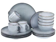 CreaTable, 23334, Serie Nordic Fjord Beige, 16-teiliges Geschirrset für 4 Personen, Kombiservice aus Steinzeug, spülmaschinen- und mikrowellengeeignet, Qualitätsproduktion