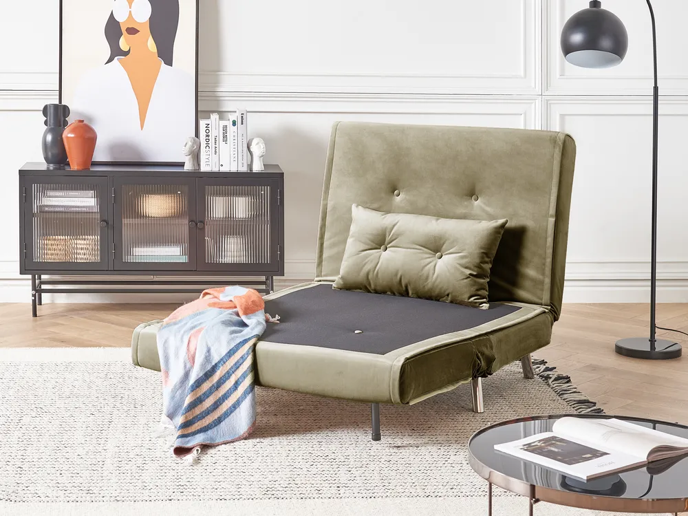 Single Sofa Bed FARRIS Velvet Olive Green_875513