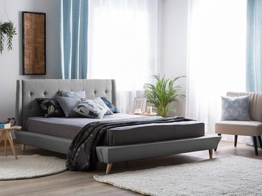 Fabric EU King Size Bed Grey TOURS