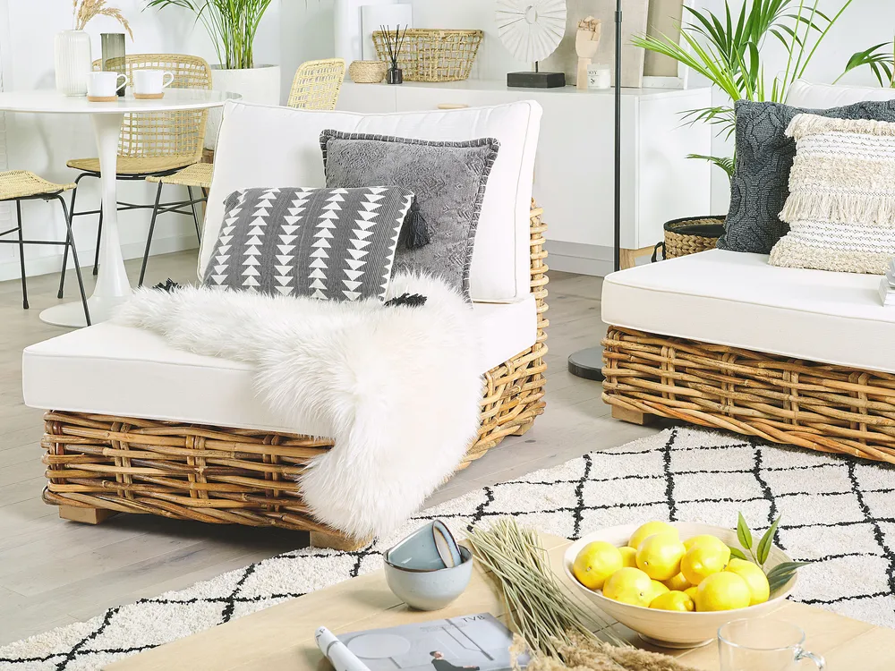 Garden Lounge Set with Table 4 Seater VARALLO Modular Rattan Natural Left Hand_769597