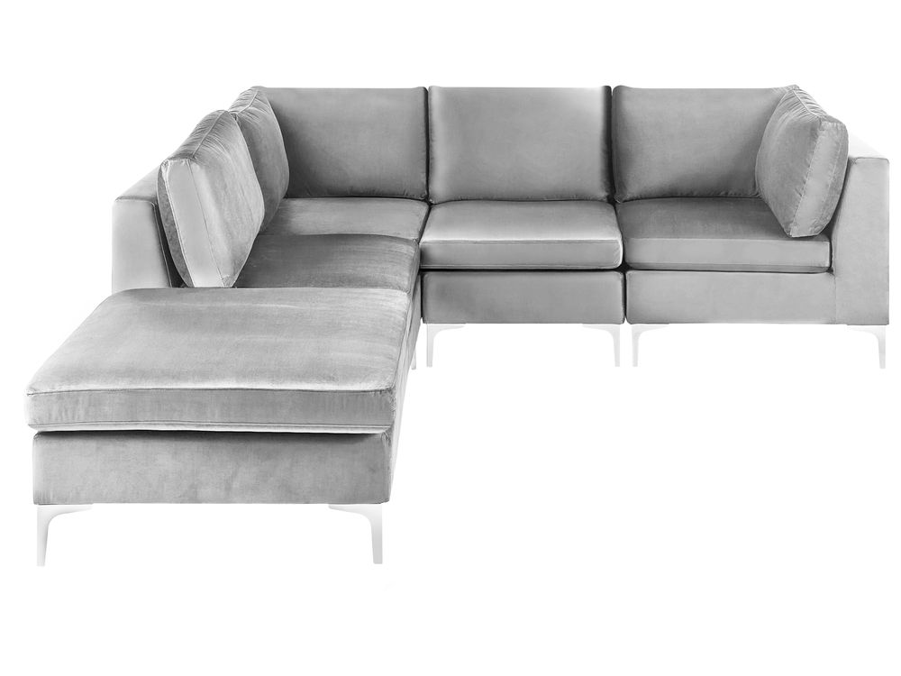 Canapé d'angle modulable 4 places EVJA avec ottoman Velours Gris Côté droit