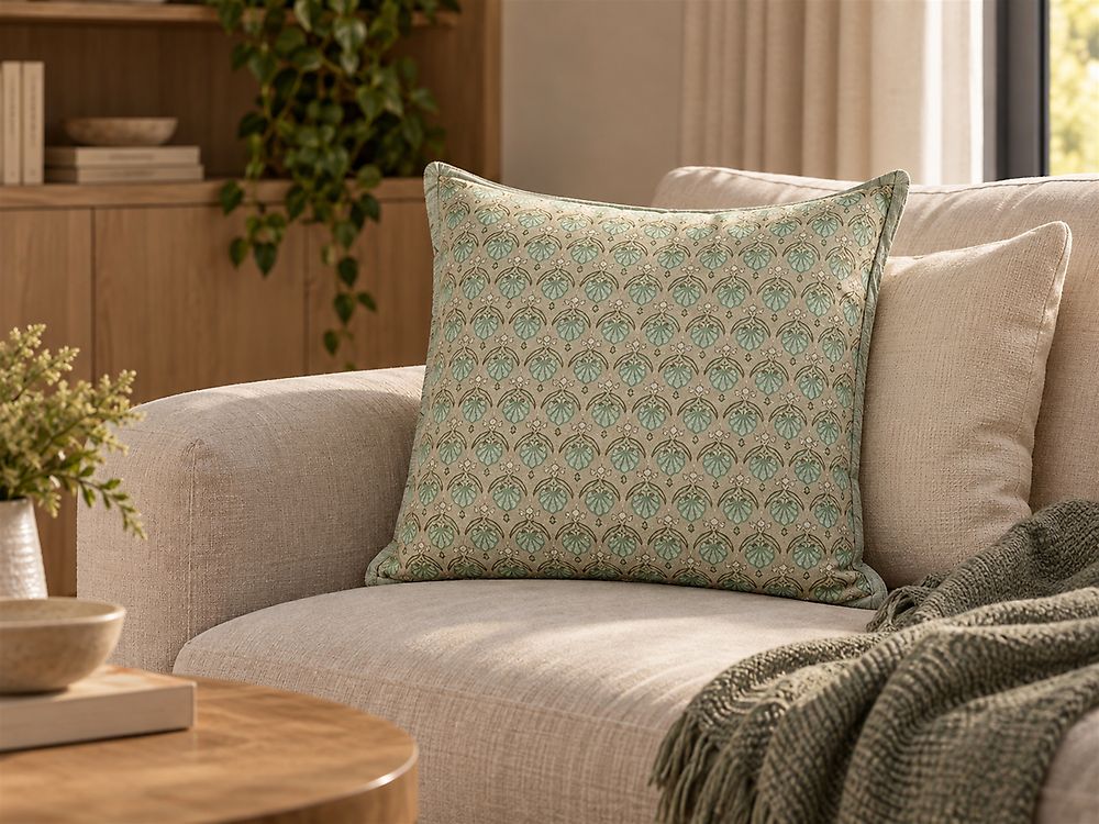 Cuscino decorativo PICTUS 45 x 45 cm Velluto Verde Trama di piante