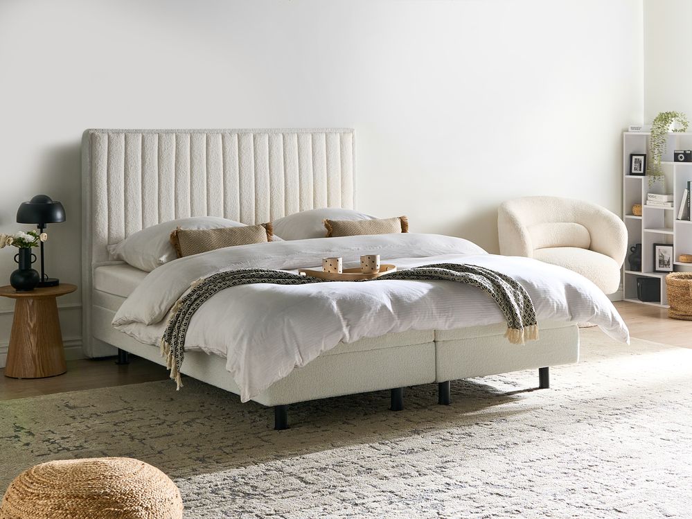 Cama ajustável Bouclé DUKE II 160 x 200 cm Branco creme