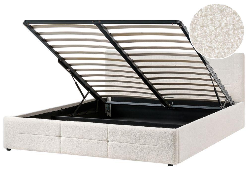 Cama con almacenaje MASSOGNES Bouclé Blanco crema 180 x 200 cm
