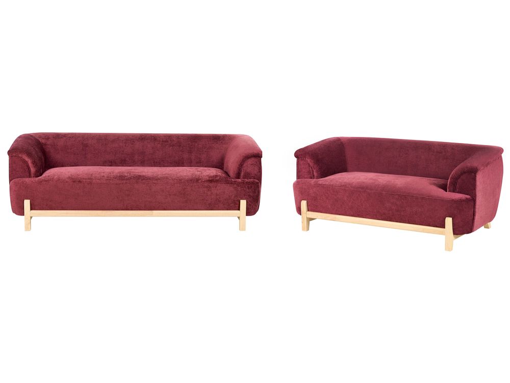 Ensemble de salon 5 places ALNOR Tissu chenille Rouge Bordeaux