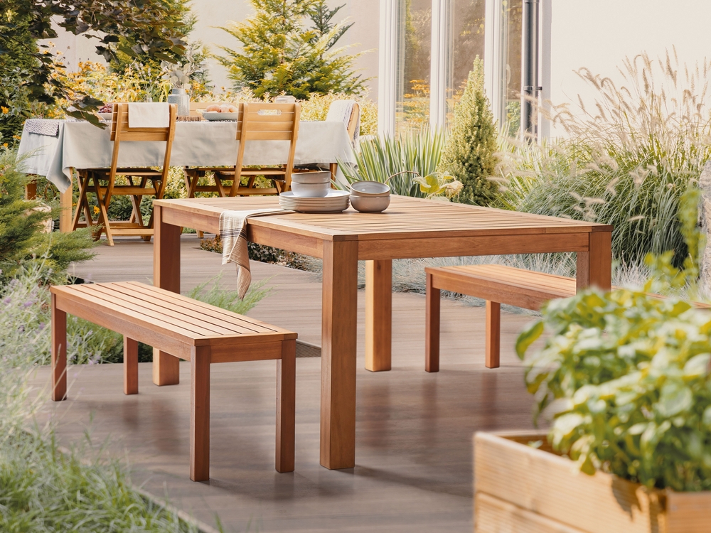 Garden dining table and bench set online
