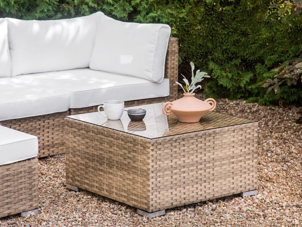 Right Hand 4 Seater PE Rattan Garden Modular Corner Sofa Set Natural SANO II Beliani