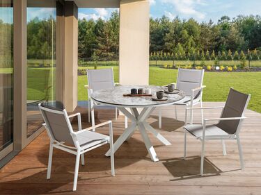 4 Seater Aluminium Garden Dining Set Marble Effect Top Grey MALETTO/BUSSETO