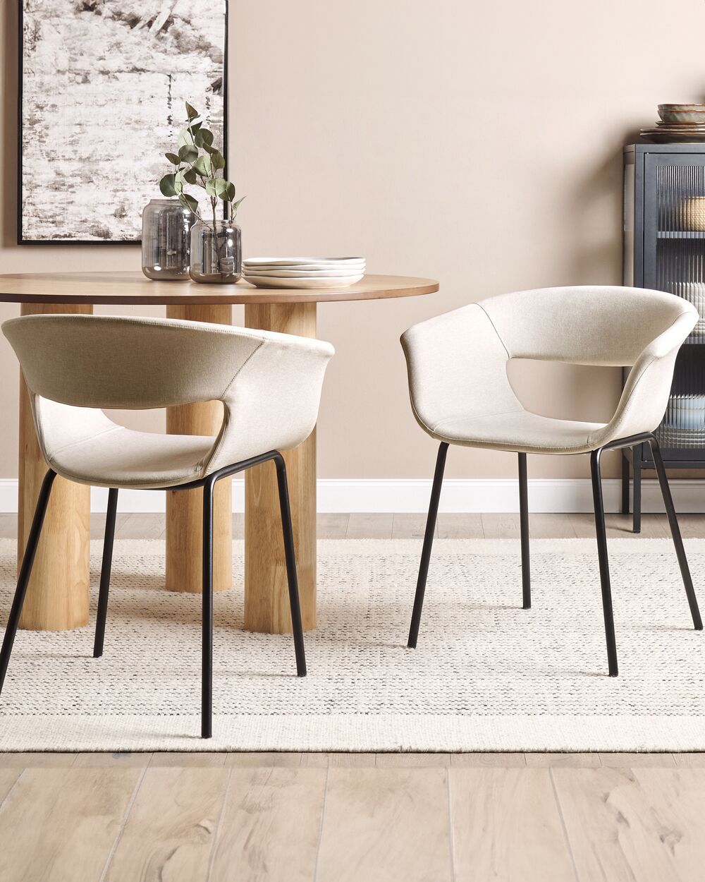 Set van 2 eetkamerstoelen ELMA Stof Lichtbeige