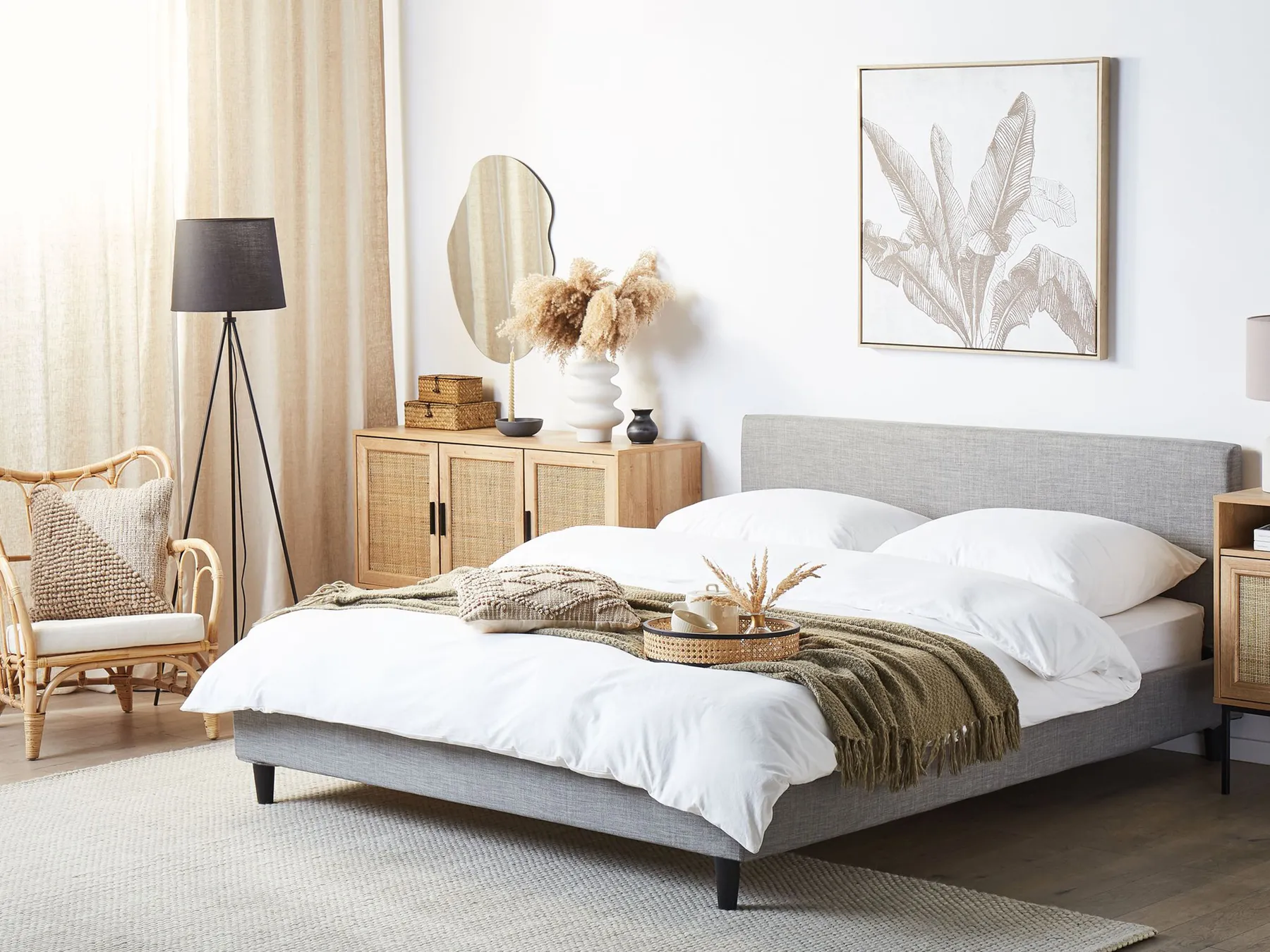 Bed Fabric FITOU 160 x 200 cm (EU King Size) Light Grey_710855