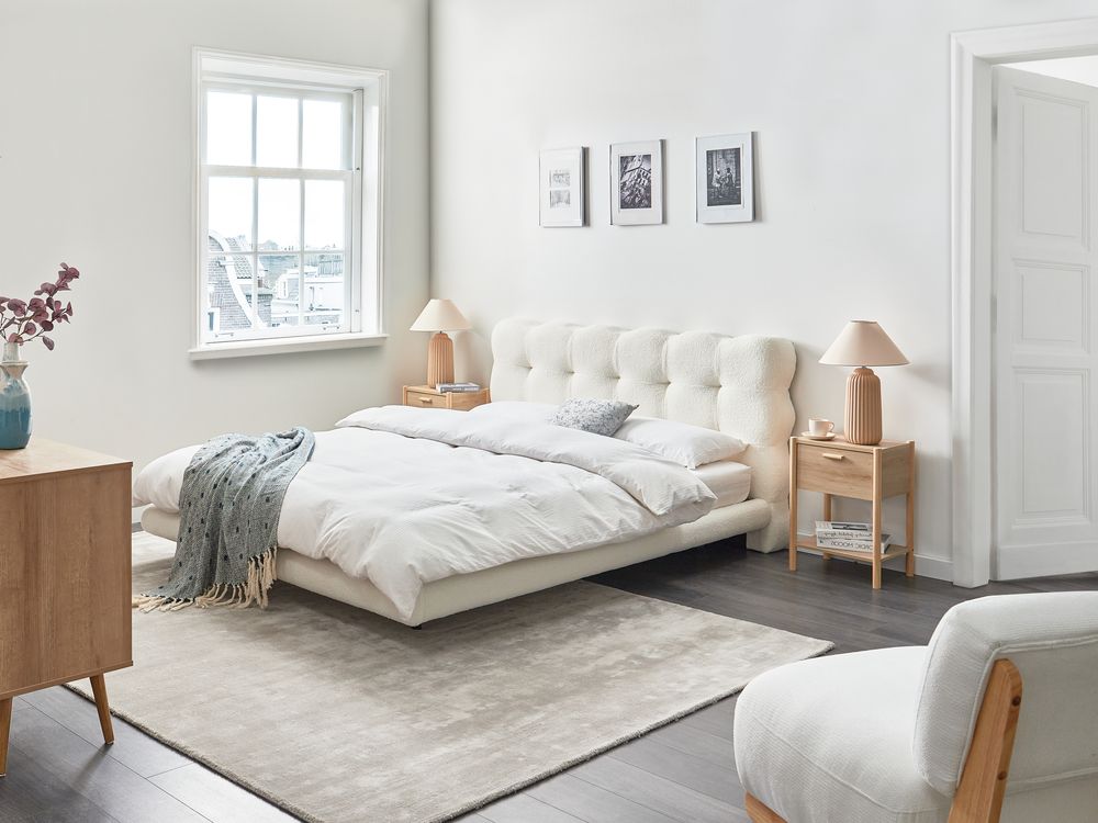 Bett mit Lattenrost Bouclé SOULISSE 160 x 200 cm Cremeweiss