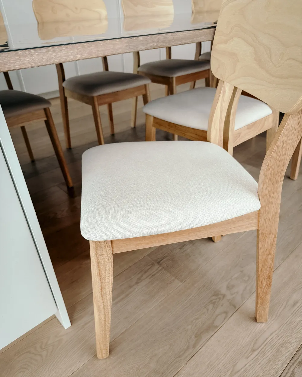 Set of 2 Dining Chairs MINIER Wood Light Brown/ Beige_1050771
