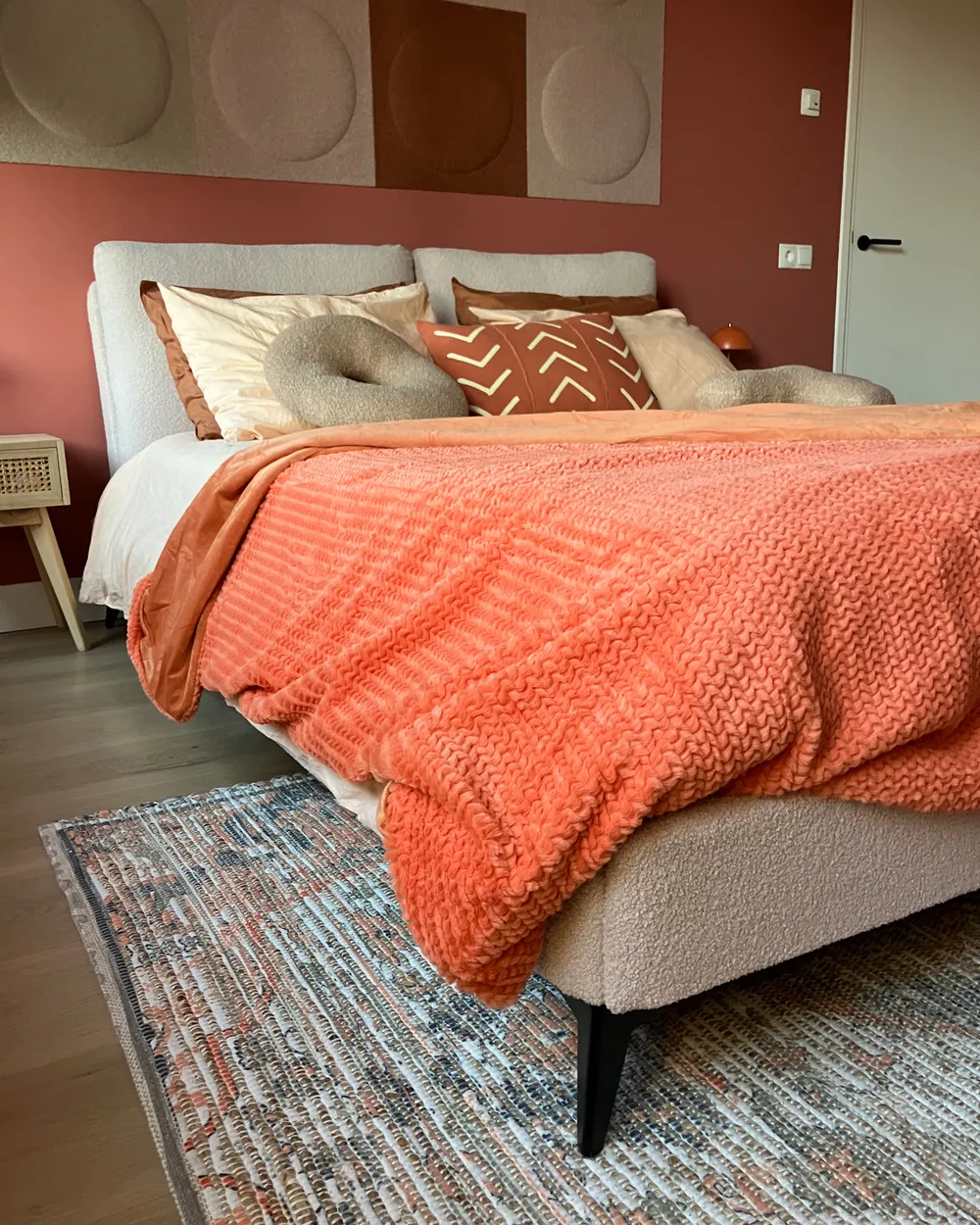Bed Boucle MELLE 160 x 200 cm (EU King Size) Beige_961640