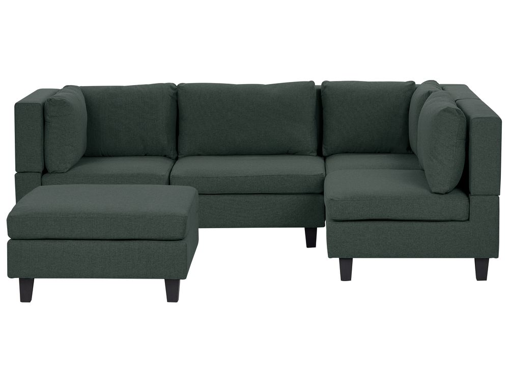 Hjørnesofa modul 4 personers UNSTAD med fodskammel Mørkegrøn Venstrevendt