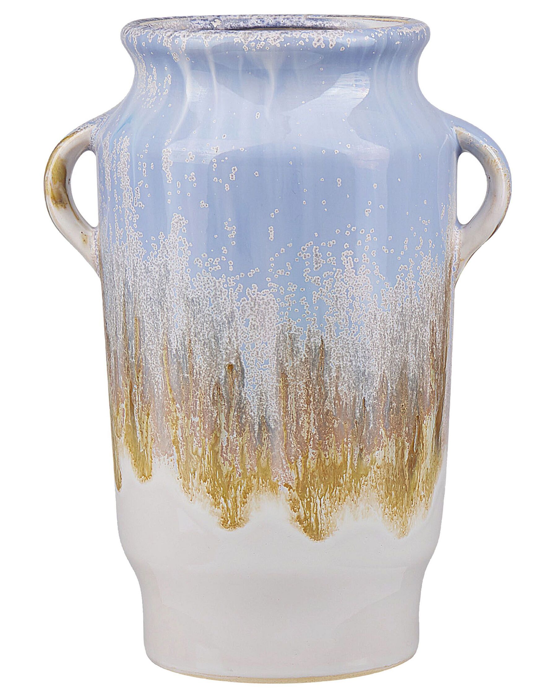 Blumenvase Steinzeug hellblau / gold / weiß 25 cm GERRHA_810728