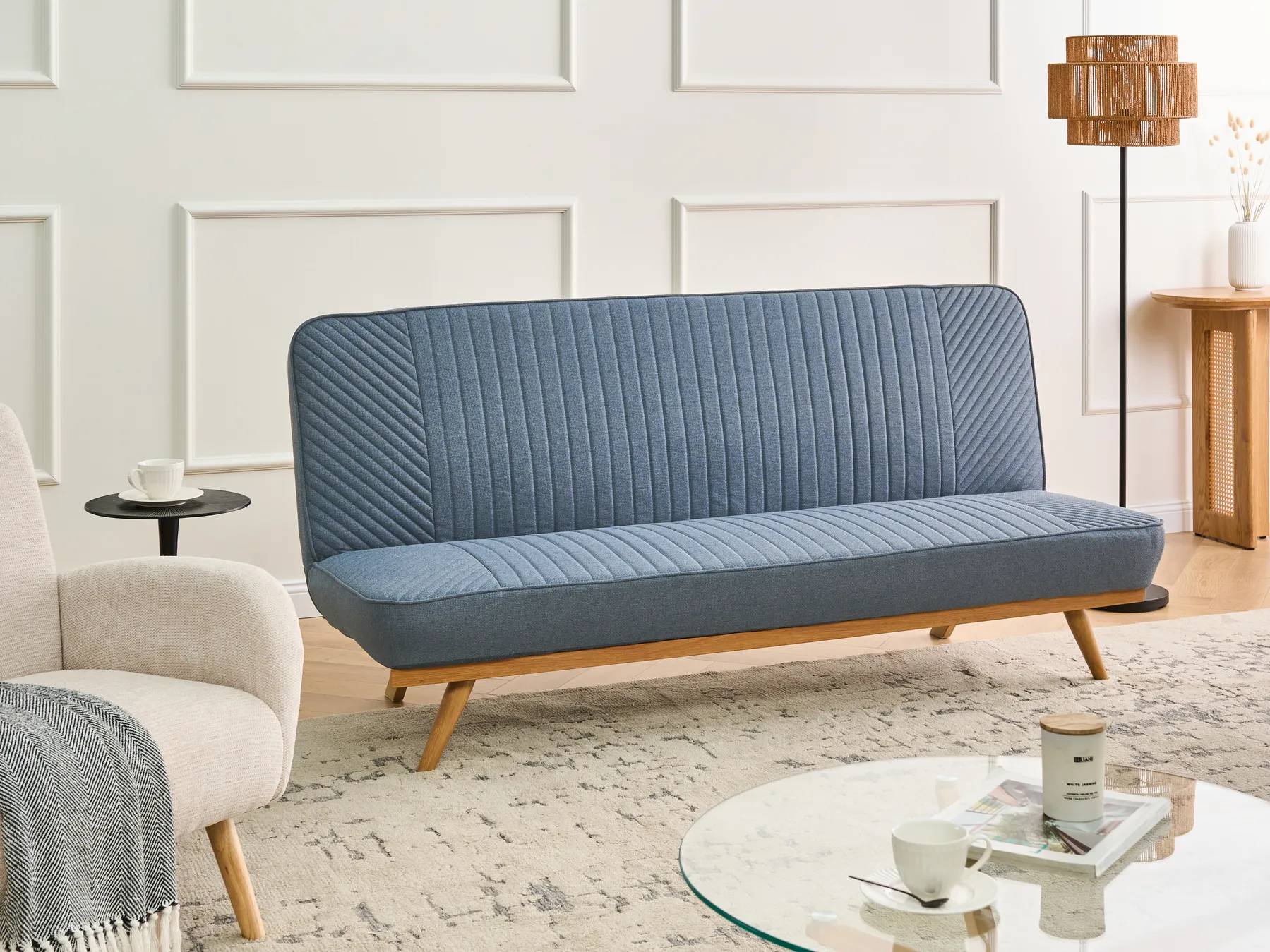 Sofa Bed 2 Seater KALFAFEL Fabric Blue_1009391