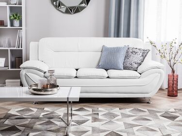 3 Seater Faux Leather Sofa White LEIRA