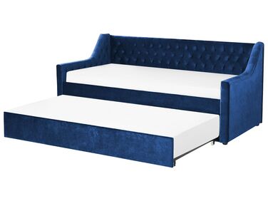 Rozkladacia zamatová posteľ 90 x 200 cm modrá MONTARGIS