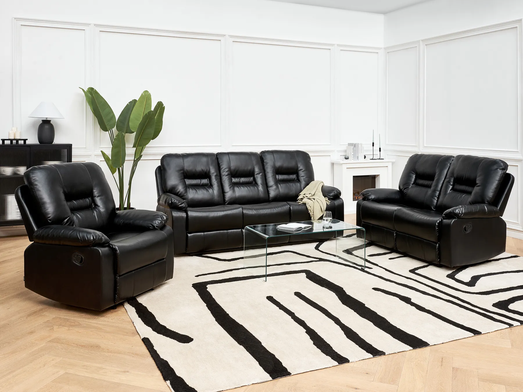 Manual Recliner Living Room Set 6 Seater BERGEN Faux Leather Black_1060499