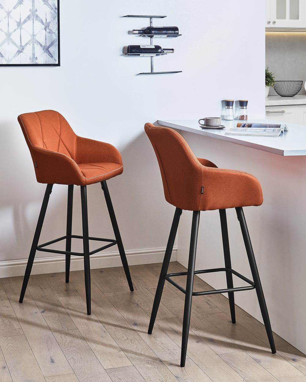 Bar Chair Set of 2 Fabric Orange DARIEN Beliani