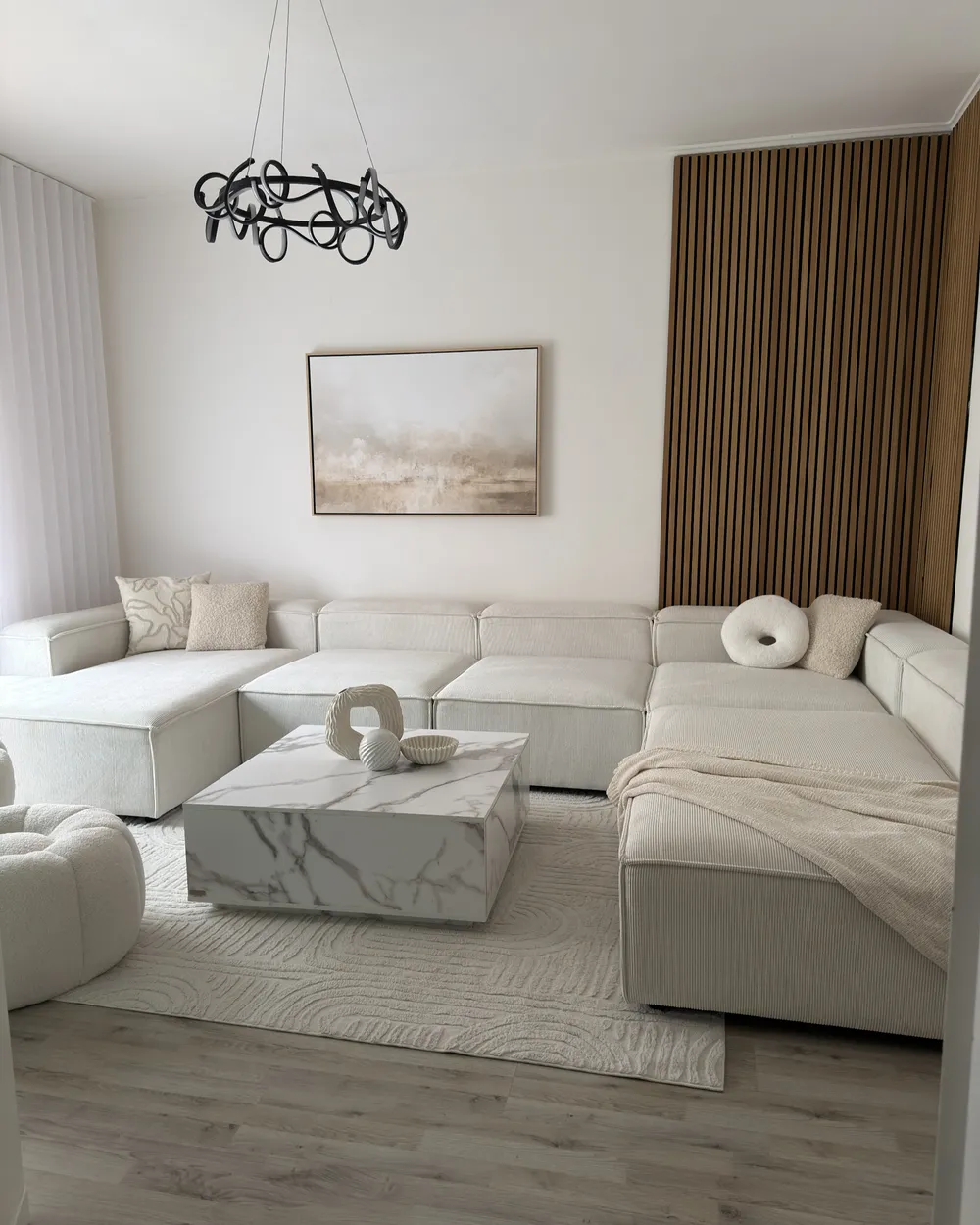 Modular Corner Sofa 5 Seater ARDAL Corduroy Off-White Left Hand_1039536