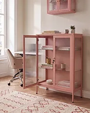 Vetrina in vetro HARLYN  90 cm Metallo Rosa pesca_1160798