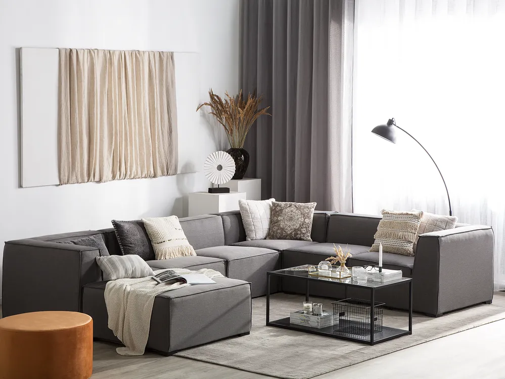 Garden Corner Sofa with Ottoman 7 Seater AREZZO Modular Grey Right Hand_825145