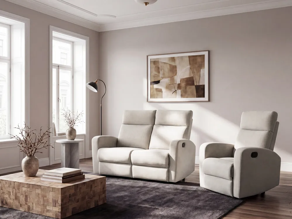 Manual Recliner Sofa 2 Seater VERDAL with Footrest Velvet Beige_1081123